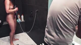 A quickie in the shower turns into a handjob tragedy