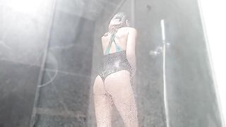Sweet wet pussy makes a woman squirt orgasm in the shower