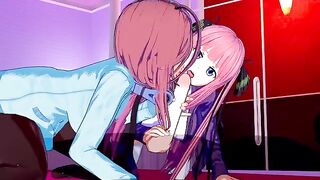Hot threesome action with Miku and Nino in hentai