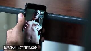 A young beauty warms up her boyfriend with a video call