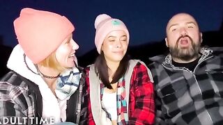 A hot polyamorous threesome in the woods, captured in steamy POV action