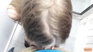 Petite babe Risky Public Blowjob in changing room of shop