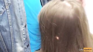 Petite babe Risky Public Blowjob in changing room of shop