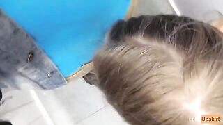 Petite babe Risky Public Blowjob in changing room of shop