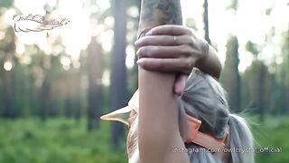 A jogging beauty met a neighbor in the woods and got intimate