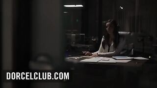 The girl worked extra hours with her boss in a steamy office setting