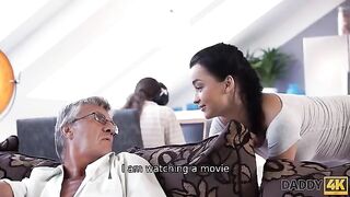 Old guy cheats on his son with the hot girlfriend in a taboo scene