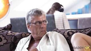 Old guy cheats on his son with the hot girlfriend in a taboo scene