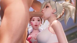 Mercy teaches DVA to deepthroat in a steamy Overwatch scene