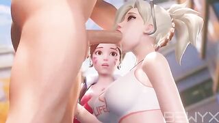 Mercy teaches DVA to deepthroat in a steamy Overwatch scene