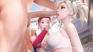 Mercy teaches DVA to deepthroat in a steamy Overwatch scene