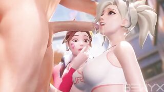 Mercy teaches DVA to deepthroat in a steamy Overwatch scene