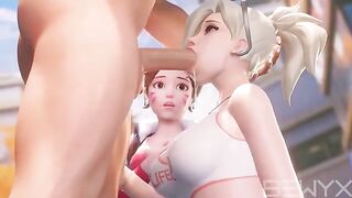 Mercy teaches DVA to deepthroat in a steamy Overwatch scene