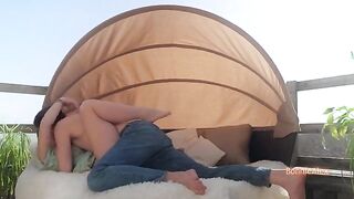 The couple has tender sex, brought to orgasm by the husband