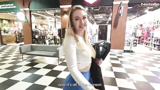 Big ass blonde gets fucked in a shopping mall toilet for cash