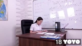 A cute girl fantasizes about her teacher, using a dildo to simulate sex