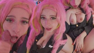 Young girl Mitsuri Kanroji fucks with her favorite anime character, experiencing intense pleasure