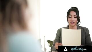 The busty lawyer Vanessa Sky banged and fucked by her client Kayley Gunner