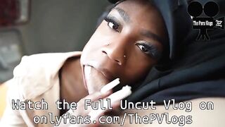Hot ebony chick gave me a deepthroat blowjob in the car and I fucked her hard