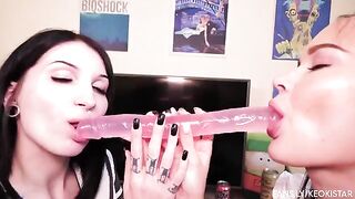 Two girls decided to spend time in an intimate lesbian setting with a double-ended dildo