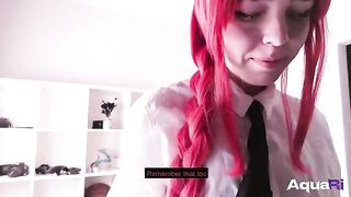 The cute Makima in a dress, gently fucking with Denji in the chair