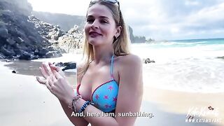 Beach sex with a girl having a luxurious ass and small boobs