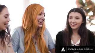 Two innocent girls were introduced to sex by a busty MILF in a threesome