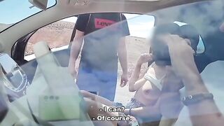 Babe does public sex with stranger, who fucks her in the car and cum on her