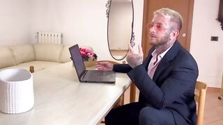 The secretary wiped her boss's dick and cum in her face