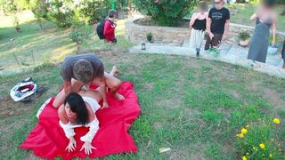 Babe has sex with a stranger on the meadow and gets cum in her ass