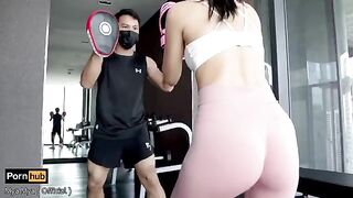 A girl playing boxing is getting naughty and losing her virginity