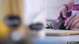 Femdom with a hot babe in the kitchen, cooking up passion
