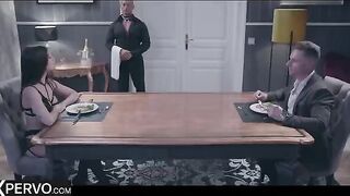 A dinner guest, stunning French babe Clea Gaultier, becomes the main course for a swinger couple