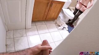 Stepmom undresses after work, getting ready for shower, as stepson watches