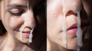 Hottie fucks doggy and gets huge cum shot on face