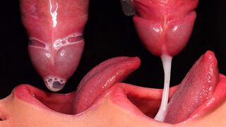 Babe broke the condom and got all the cum in her mouth during an intense ASMR session