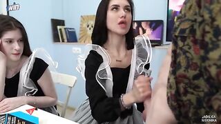 The labor teacher has two naughty students in a steamy classroom encounter