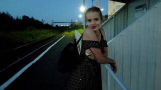 The puzzled baby waited for the train and got a cock, creampie, and cum in public