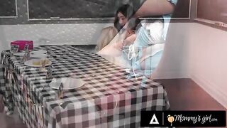 Naughty MILF fucks her stepdaughter Chloe Surreal for college money