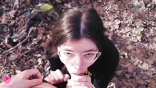 Best blowjob moments with a cute nerdy girl wearing glasses, showcasing intense deepthroat skills