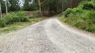 A beautiful brunette got lost in the forest, met a friend, and had sex