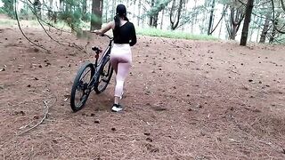 A beautiful brunette got lost in the forest, met a friend, and had sex