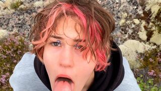 A man had sex with a girl on a stone in nature, it was a great view