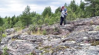 A man had sex with a girl on a stone in nature, it was a great view