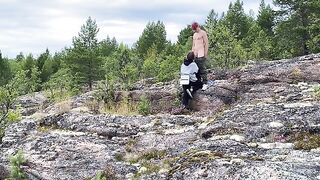 A man had sex with a girl on a stone in nature, it was a great view