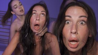 Submissive petite teen gets her brains and cervix pounded hard by two beauties