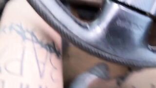 Girl masturbates and fucks with the taxi driver in his car