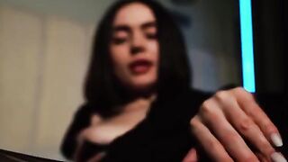 A hot girl with big boobs gets her pussy oiled up