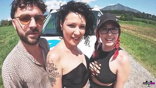 Two Italian couples fuck each other in the camper on the open road