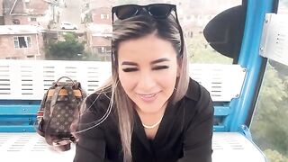 A cute girl has sex with her stepbrother's friend while riding the cable car